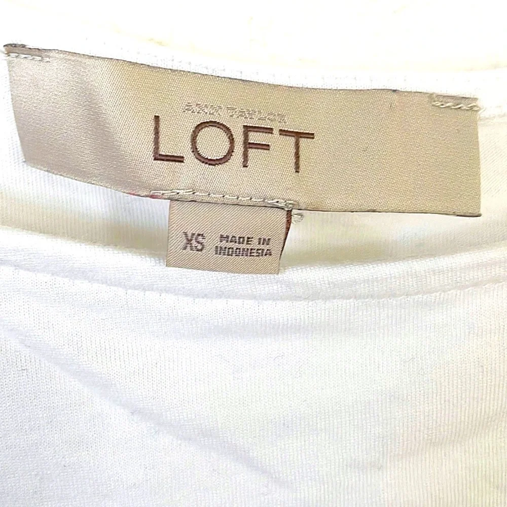 LOFT • White Yellow Embroidered Eyelet Flutter Sleeve Top